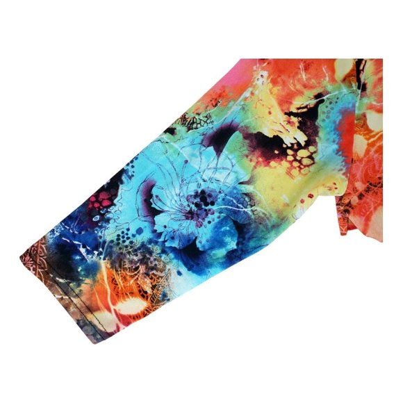 Valentina Artsy Multicolor Knit Top Shirt Blouse Rhinestones Size M Floral Print - Picture 4 of 8